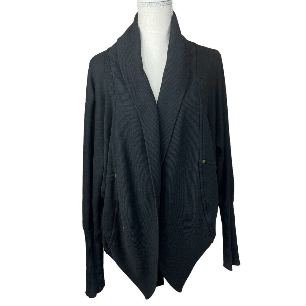 Aritzia Wilfred Diderot Black Cocoon Cardigan Wrap Sweater Size XXS Long Sleeve